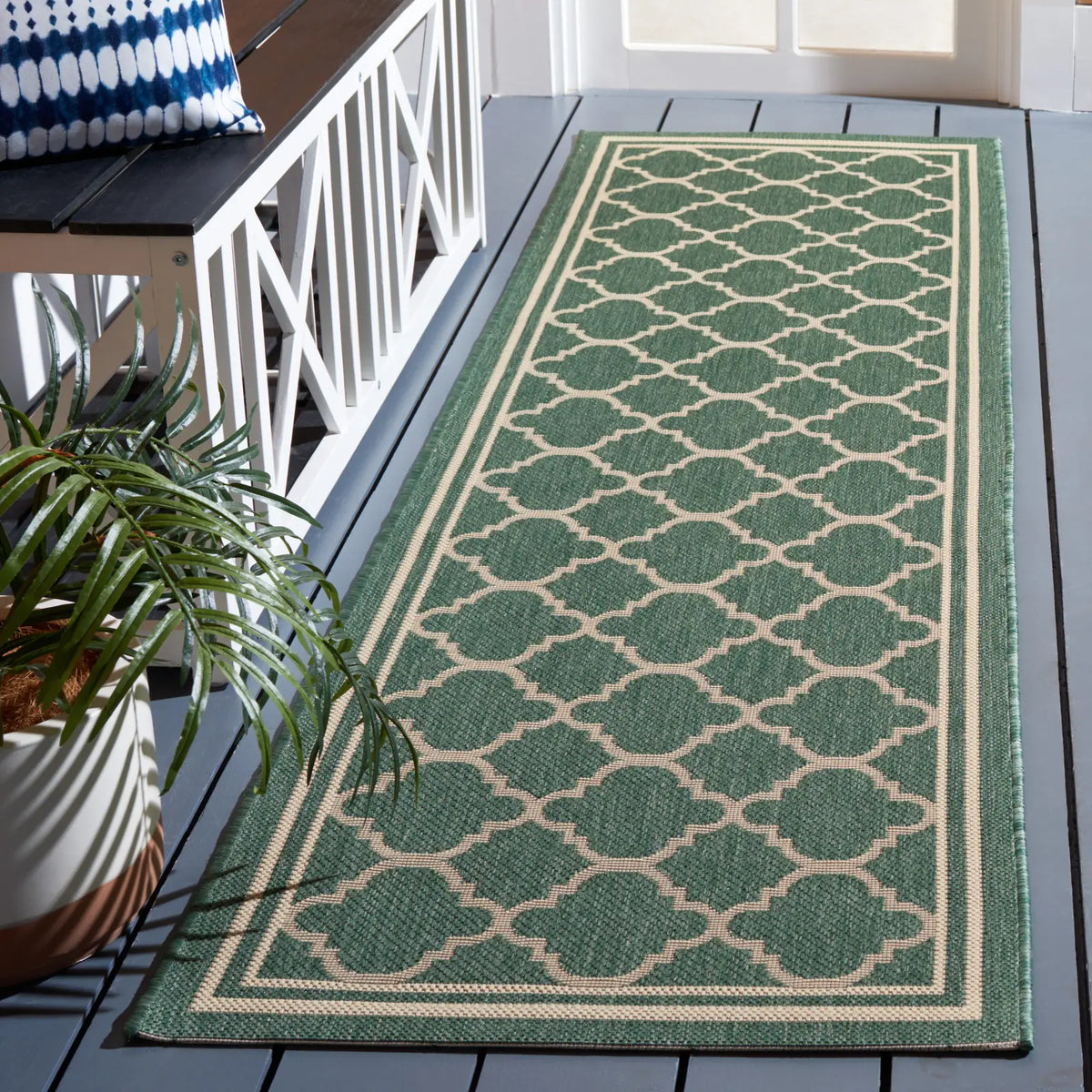Safavieh Courtyard 2'-3" x 10'-0" Rug in Dark Green / Beige