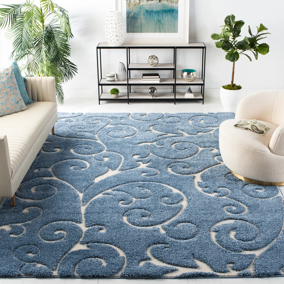 Safavieh Florida Shag 9'-6" x 13'-0" Rug in Light Blue / Cream