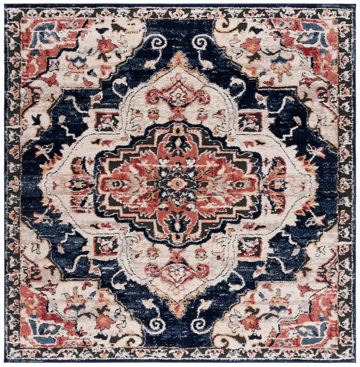 Safavieh Luna 6'-7" x 6'-7" Rug in Navy / Beige Rust