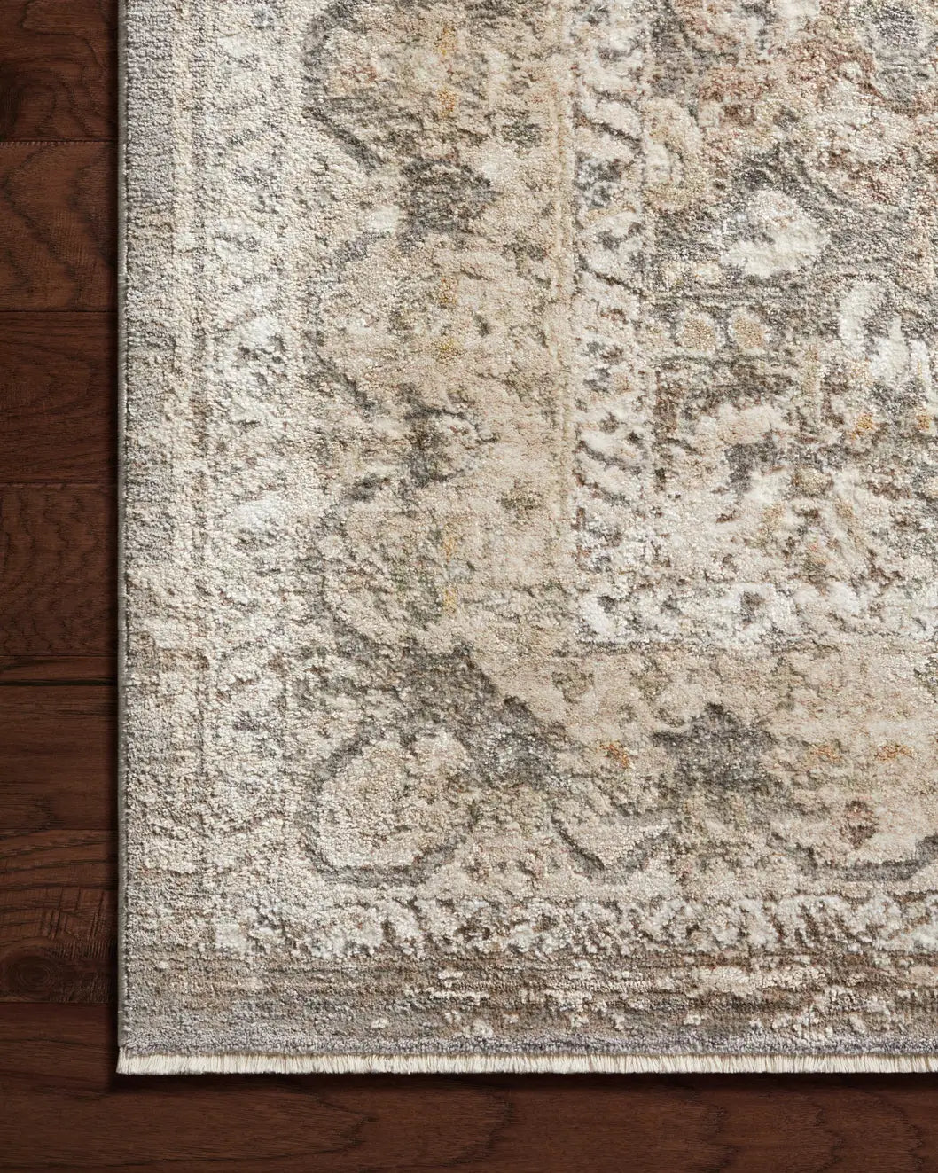 Loloi Sonnet Snn-08 Grey/Sage Rug - corner on wood