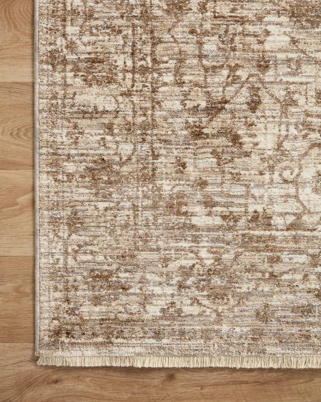Loloi Sorrento Sor-01 Bark/Natural Rug - corner on wood