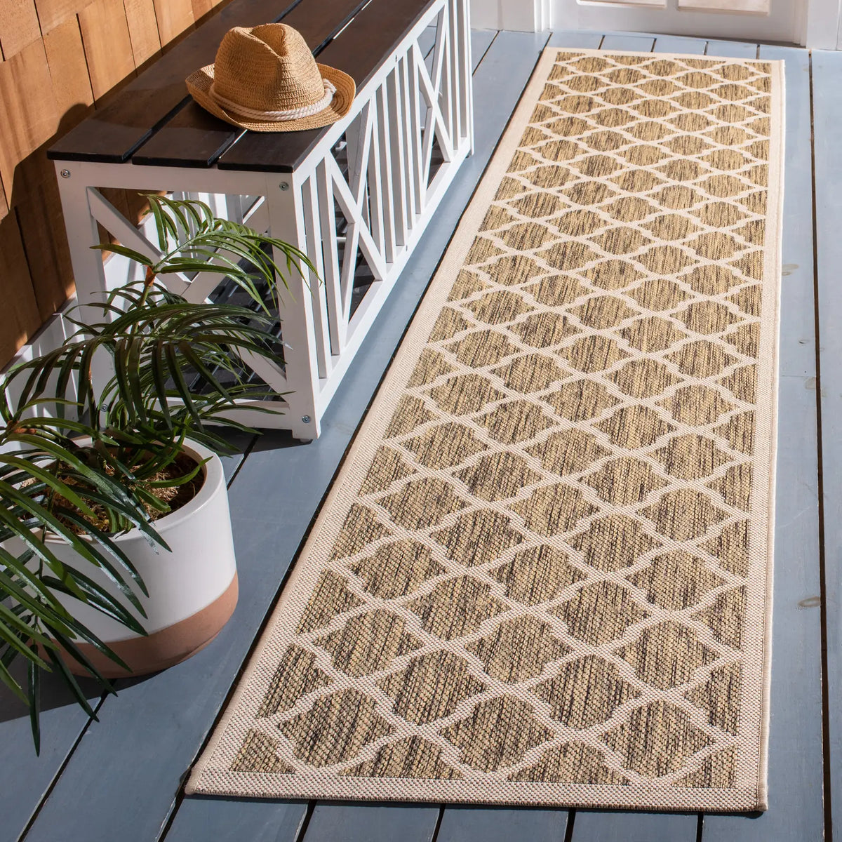 Safavieh Courtyard 2'-3" x 10'-0" Rug in Brown / Bone