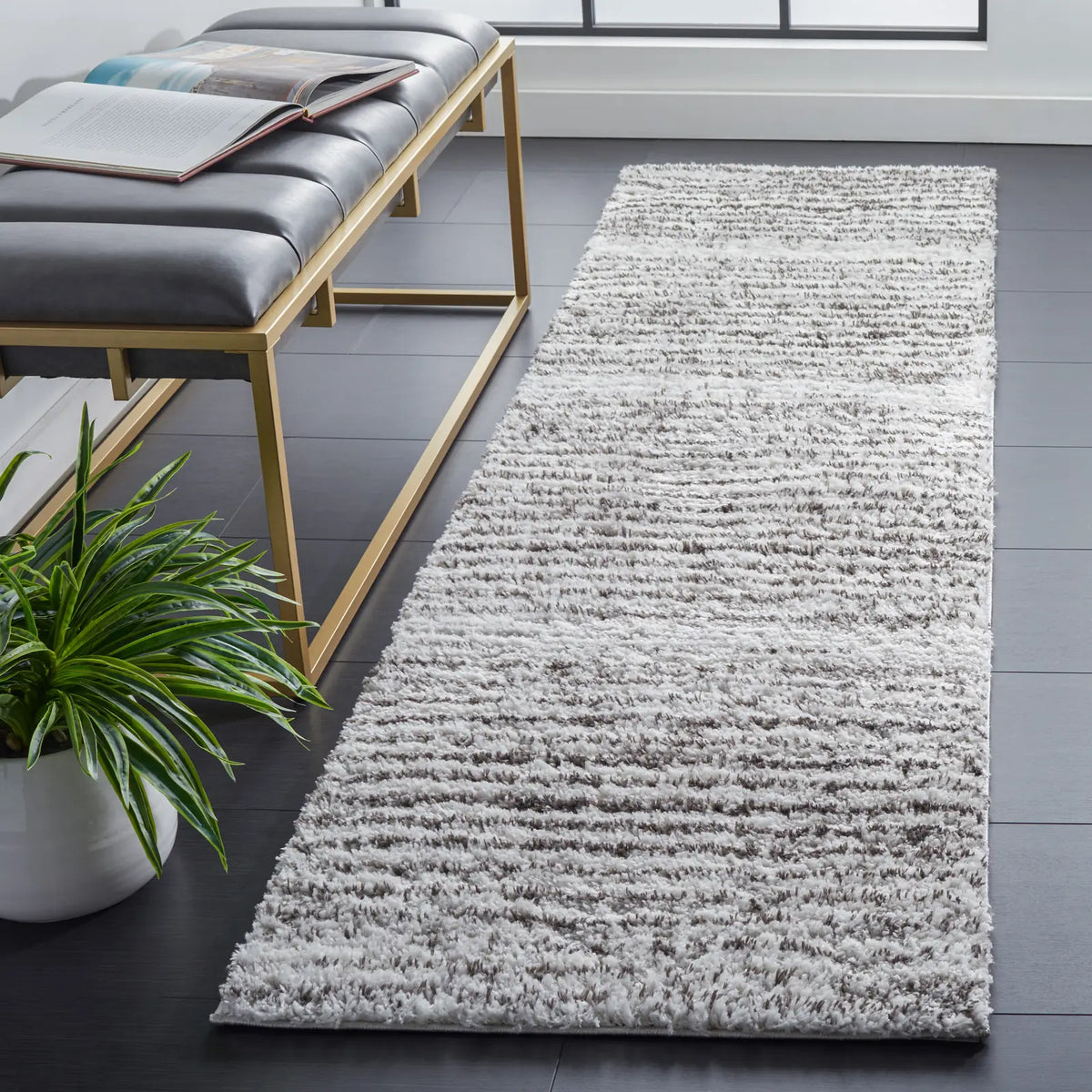 Safavieh Berber Shag 2'-3" x 8'-0" Rug in Grey / Dark Grey