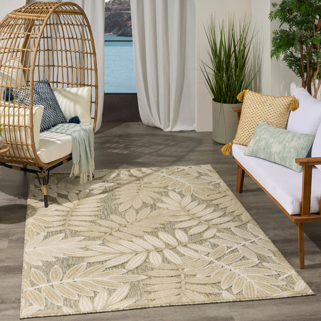 Nourison Aloha ALH18 Machine Made Ivory, Sage Rug
