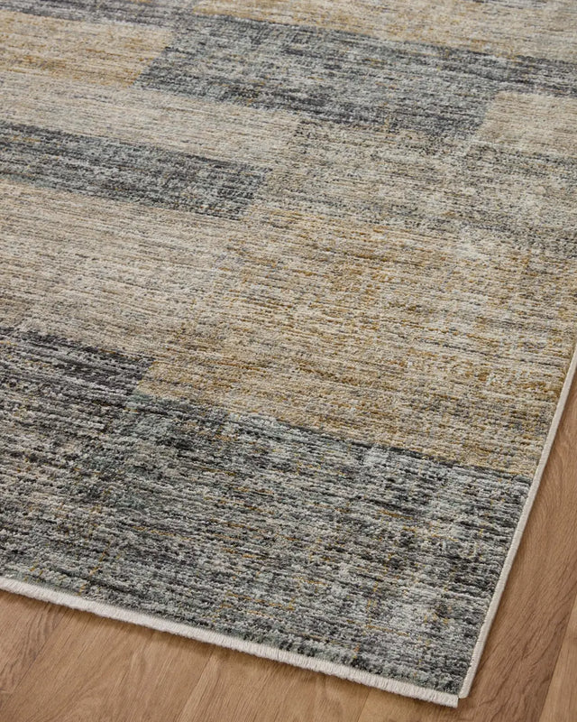 Loloi Soho Soh-08 Grey/Gold Rug - angled corner on wood