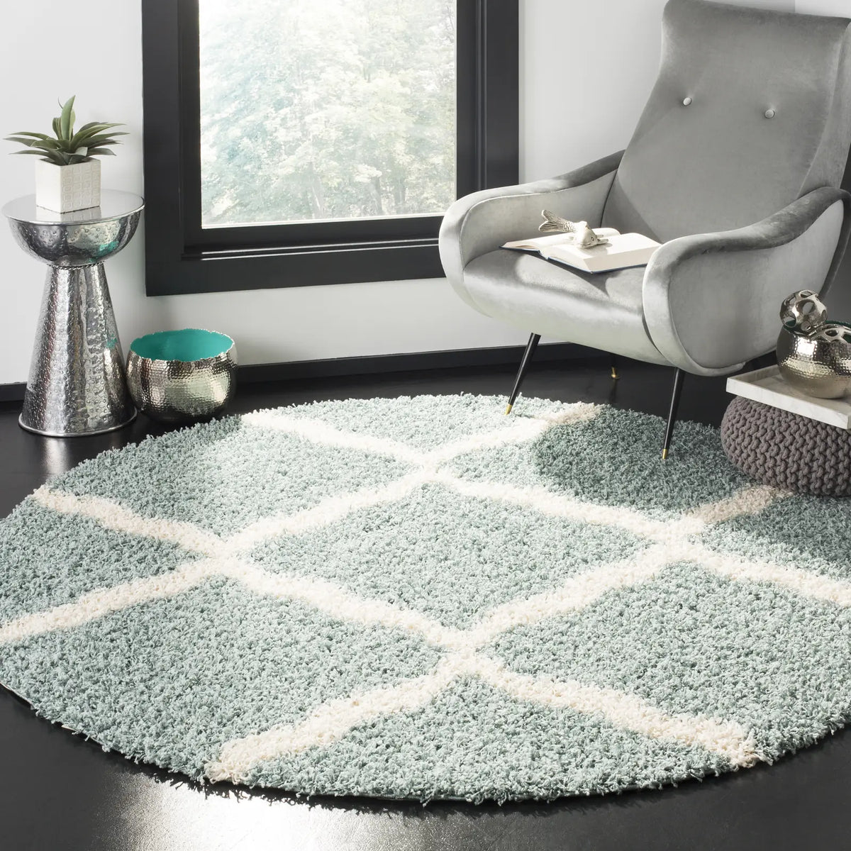 Safavieh Sgd-Dallas Shag 6'-0" x 6'-0" Rug in Seafoam / Ivory