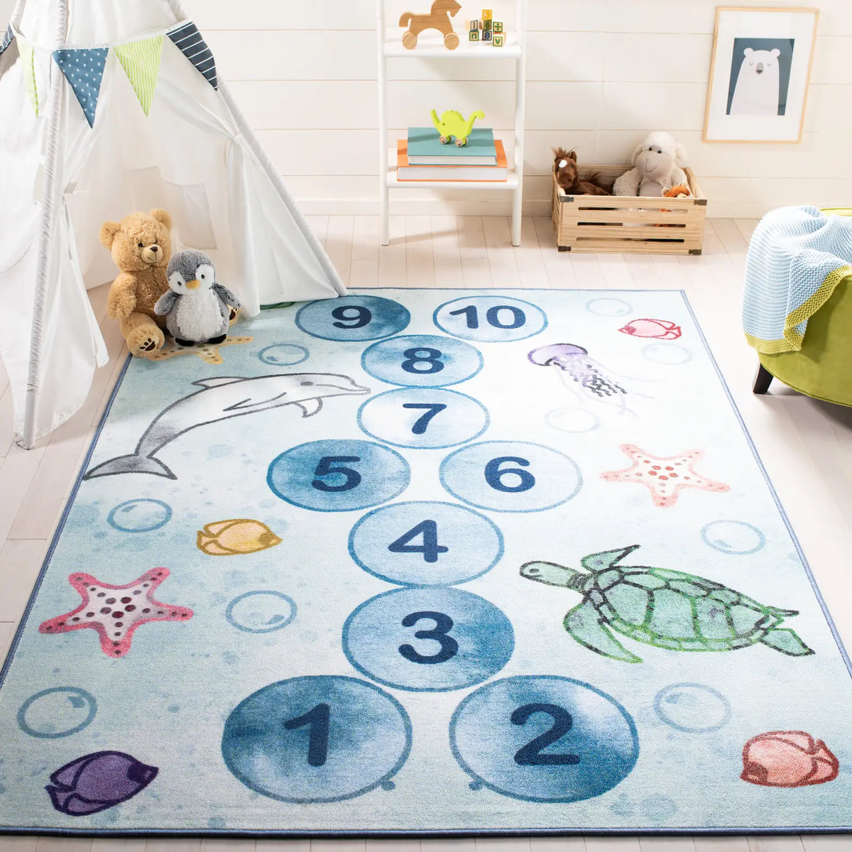 Safavieh Kids Playhouse 200 5'-5" x 7'-7" Rug in Blue / Grey