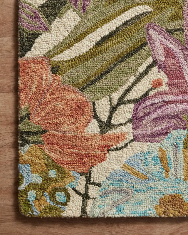 Loloi Belladonna Blm-04 Ivory/Multi Rug - corner on wood