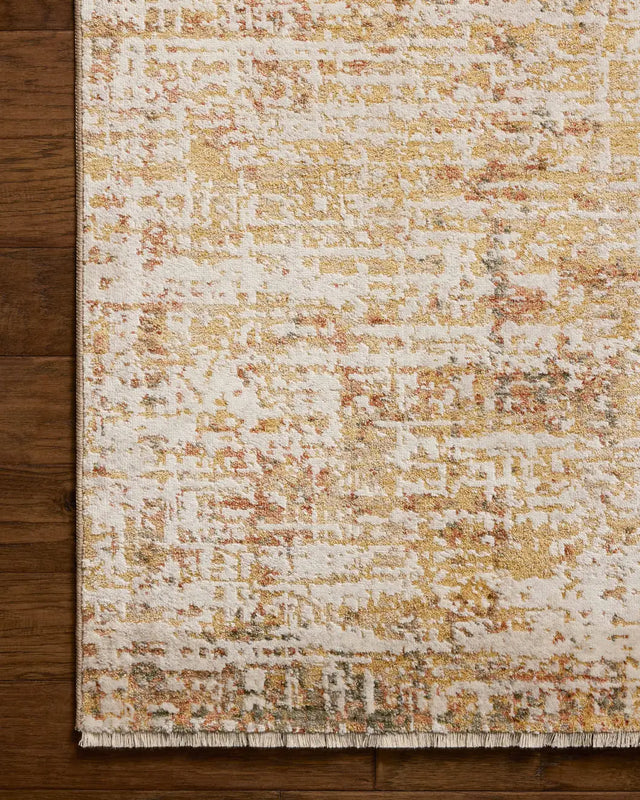 Loloi Nellie NEL-02 Sunset / Pebble Rug - corner on wood