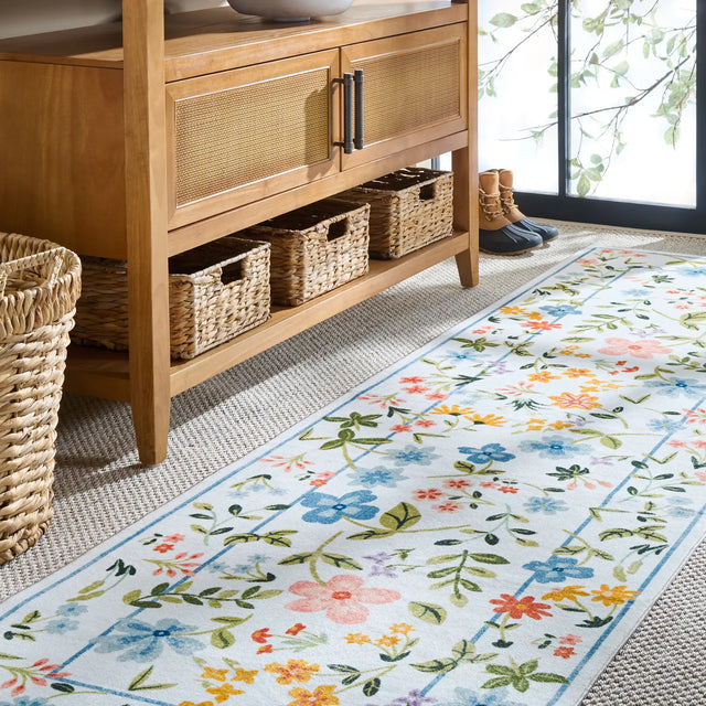 Safavieh Martha Stewart Washable 2'-6" x 8'-0" Rug in Light Blue / Rust
