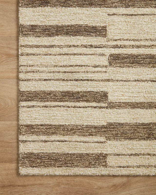 Chris Loves Julia x Loloi Polly POL-04 Beige / Tobacco Rug - corner on wood