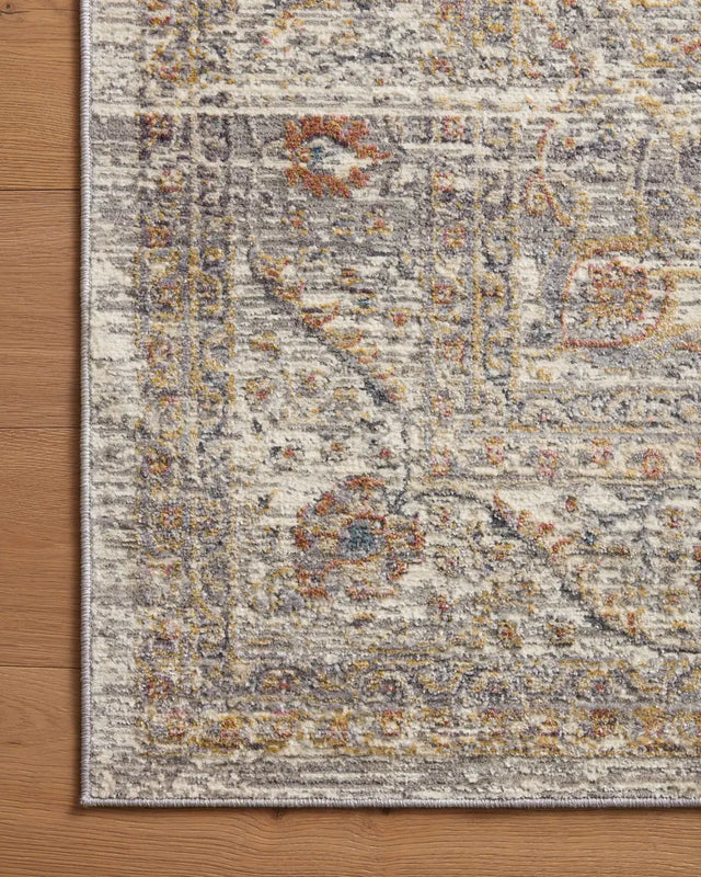 Loloi Indra Ina-01 Stone/Multi Rug - corner on wood