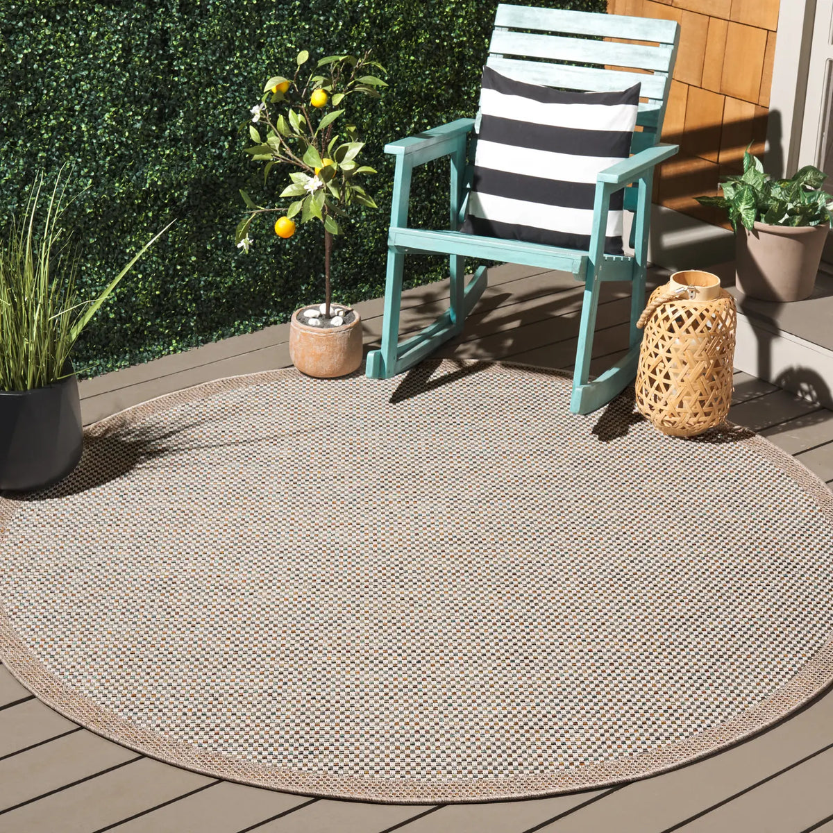 Safavieh Sisal All-Weather 6'-7" x 6'-7" Rug in Ivory / Aqua Orange