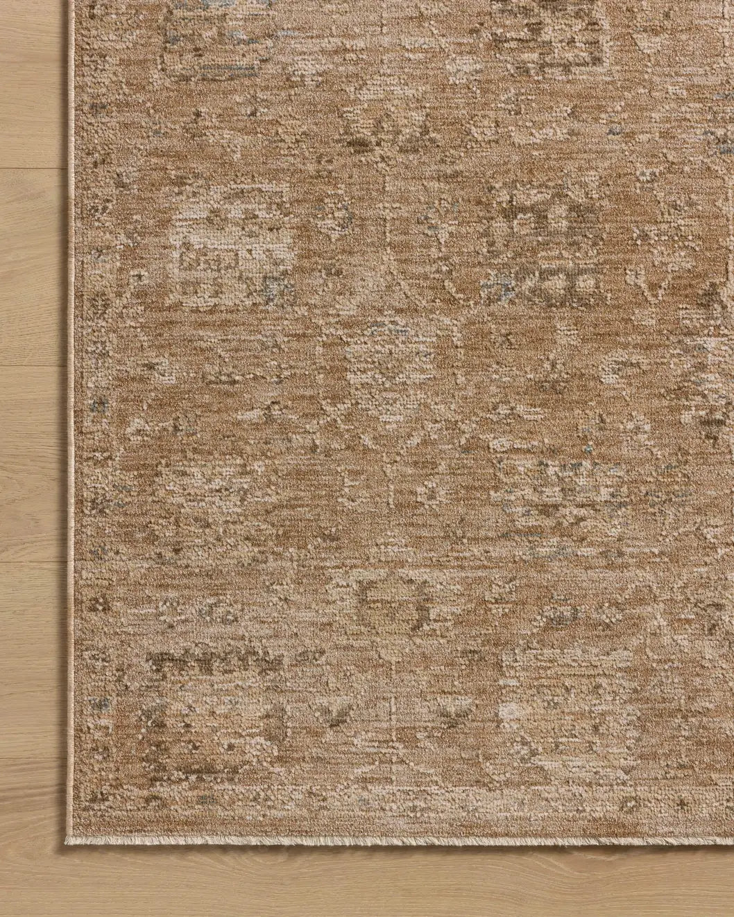 Loloi Willa WIA-01 Clay / Multi Power Loomed Rug - corner on wood