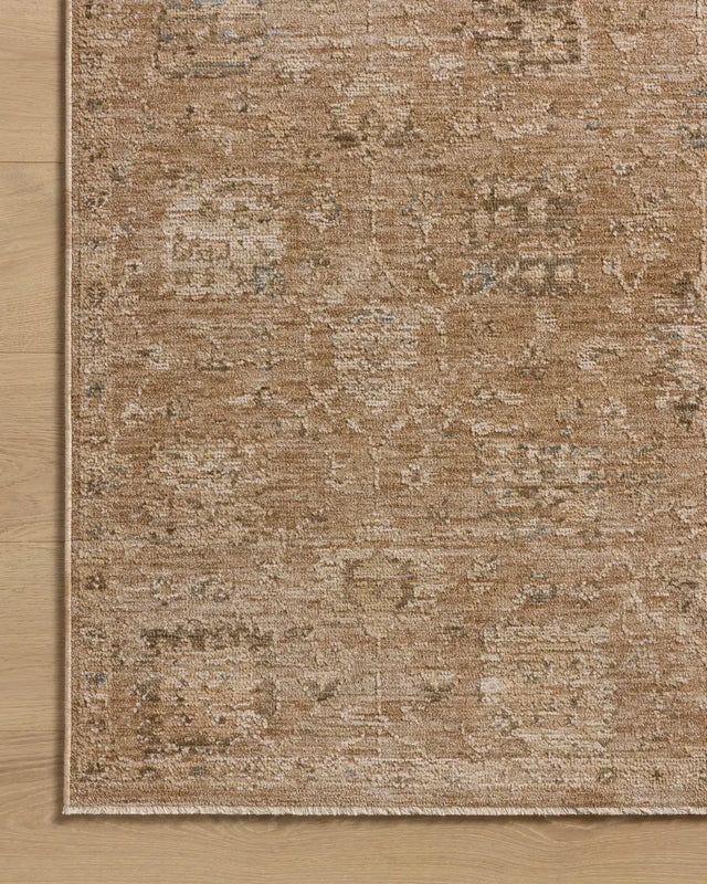 Loloi Willa WIA-01 Clay / Multi Power Loomed Rug - corner on wood
