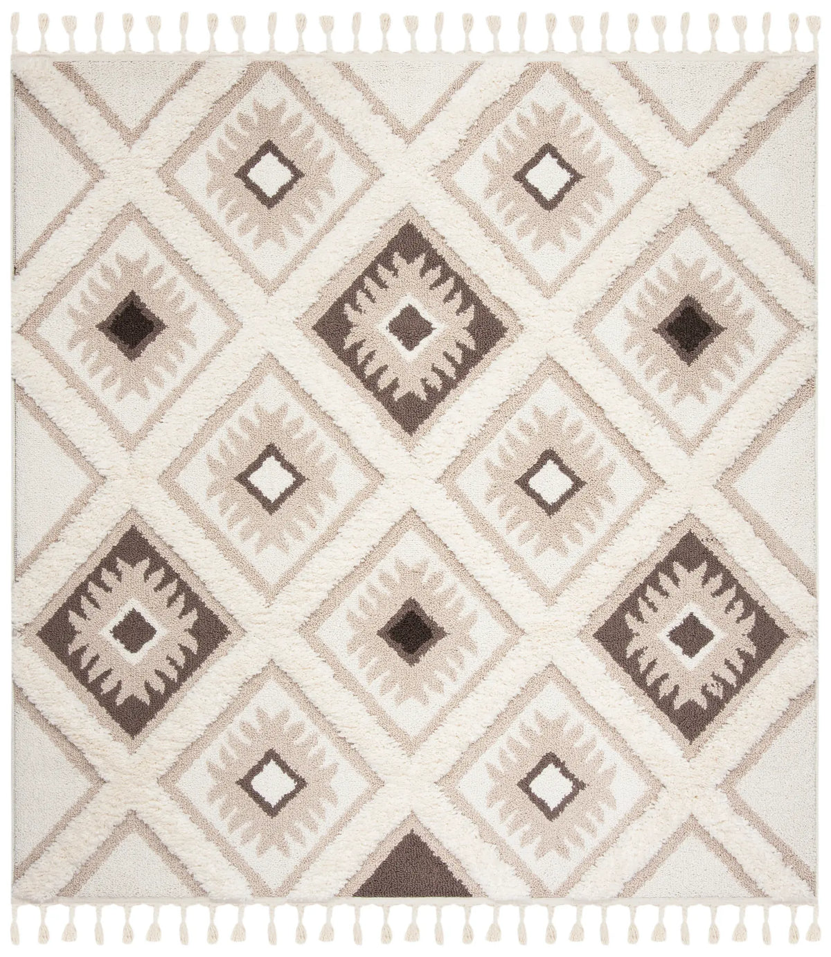 Safavieh Moroccan Tassel Shag 6'-7" x 6'-7" Rug in Ivory / Brown