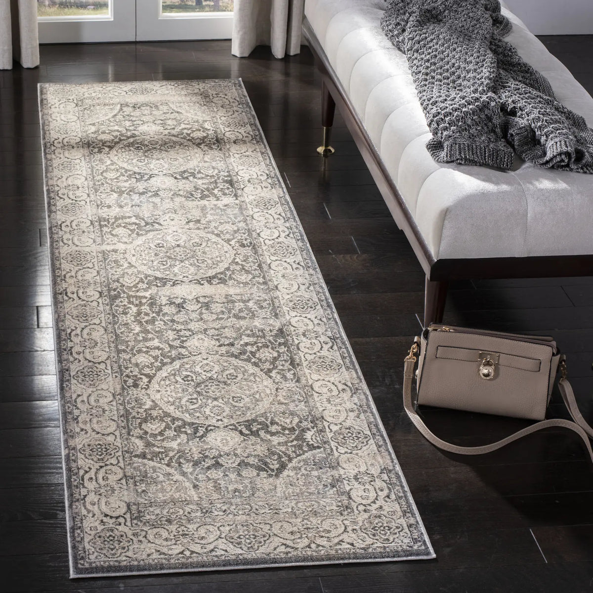 Safavieh Vintage Persian 2'-2" x 10'-0" Rug in Dark Grey / Ivory