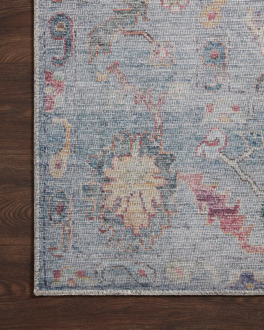 Loloi Elysium Ely-04 Denim/Multi Rug - corner on wood