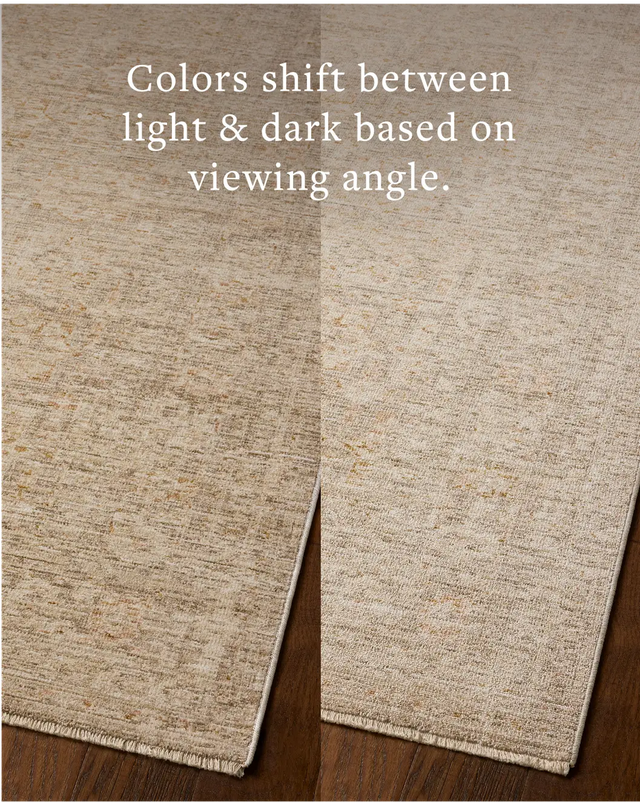 Loloi Elora ELR-03 Traditional Power Loomed Natural, Terracotta Rug - angled corner on wood