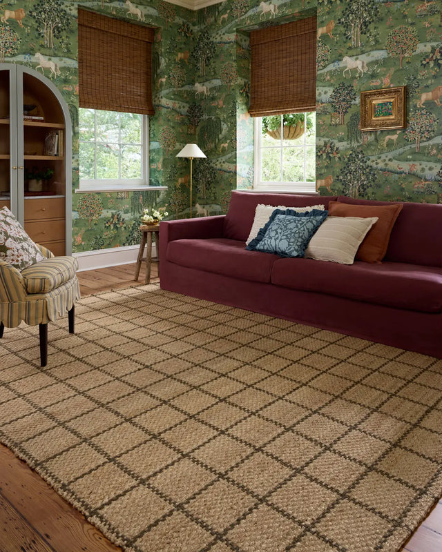 Chris Loves Julia x Loloi Fletcher FLE-01 Natural / Olive Rug - room scene 3