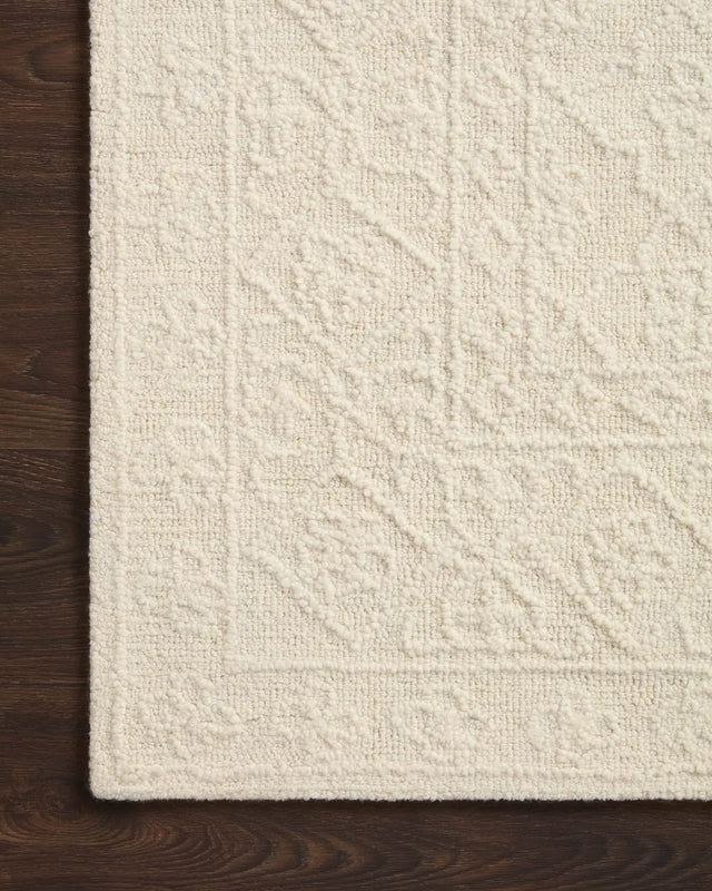 Loloi Cecelia Cec-01 Ivory/Ivory Rug - corner on wood
