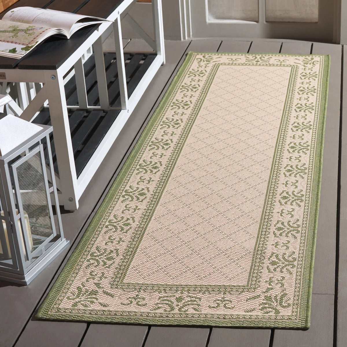 Safavieh Courtyard 2'-3" x 10'-0" Rug in Natural / Olive