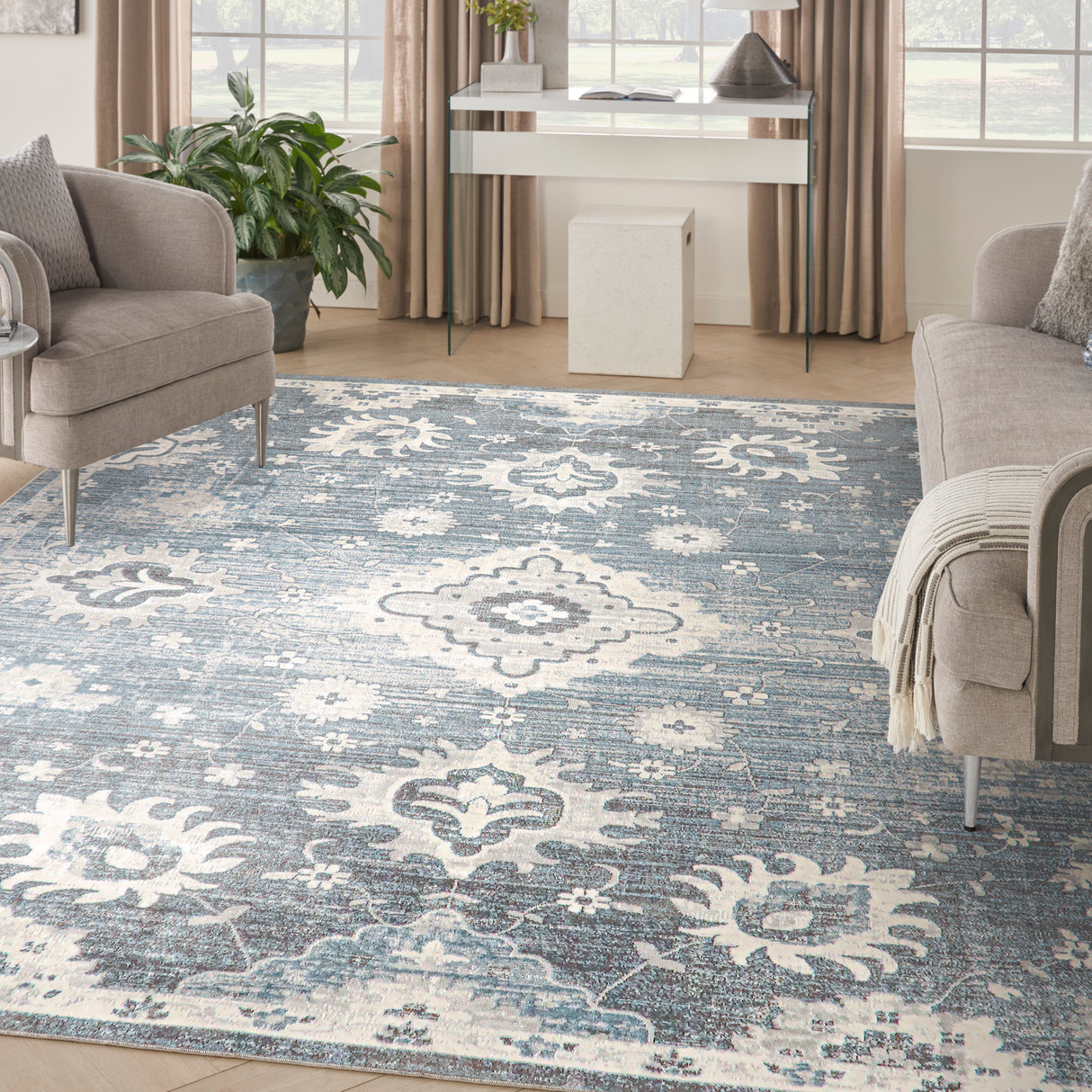 Nourison Astra Machine Washable ASW19 Machine Made Denim Rug
