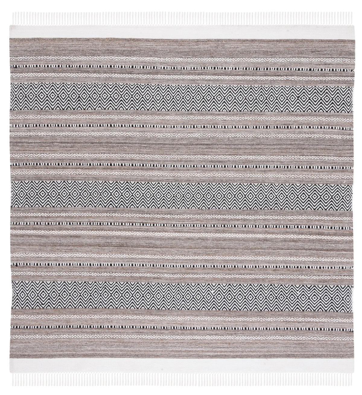 Safavieh Striped Kilim 7'-0" x 7'-0" Rug in Black / Ivory