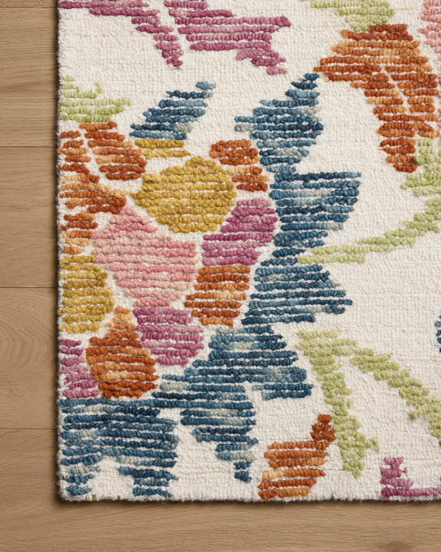 Loloi Tilly TIL-02 Ivory / Multi Rug - corner on wood
