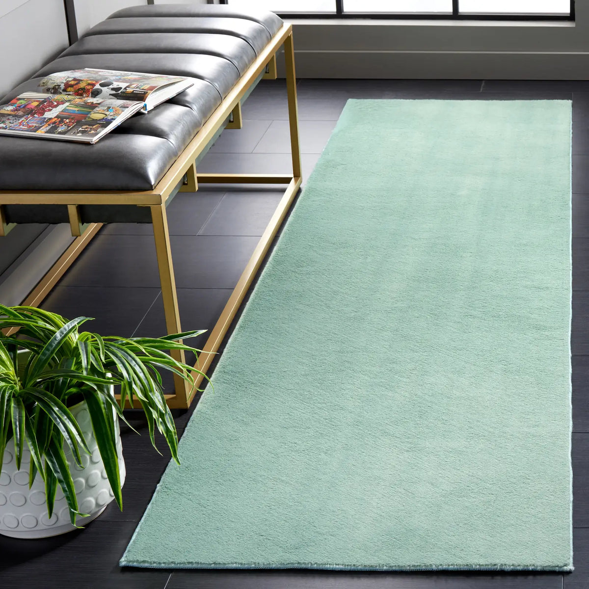 Safavieh Faux Rabbit Fur 2'-3" x 8'-0" Rug in Sage