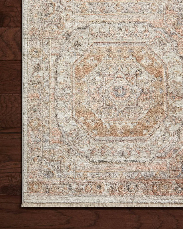 Loloi Sonnet Snn-06 Apricot/Multi Rug - corner on wood