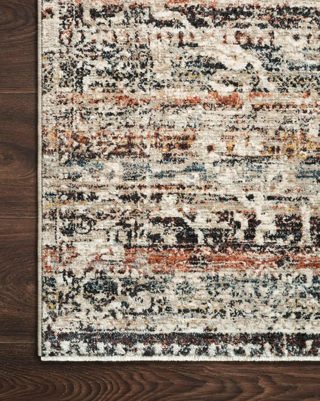 Loloi Theia The-03 Taupe/Multi Rug - corner on wood