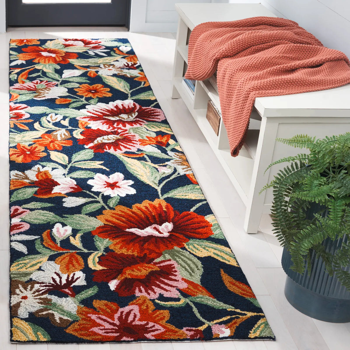 Safavieh Easy Care 2'-3" x 9'-0" Rug in Navy / Red
