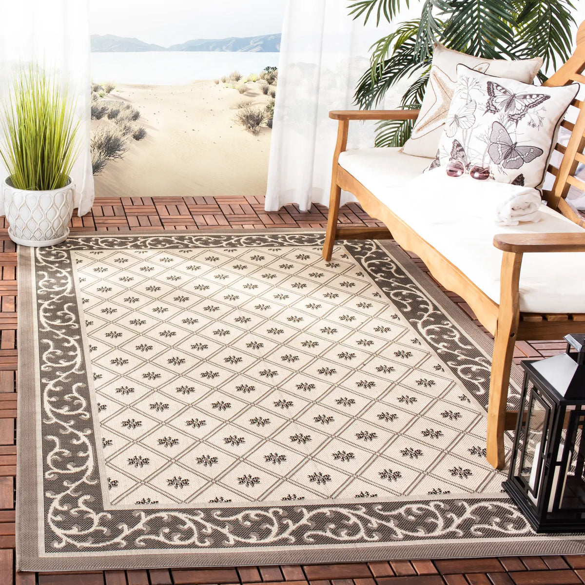 Safavieh Courtyard 5'-3" x 7'-7" Rug in Beige / Dark Beig