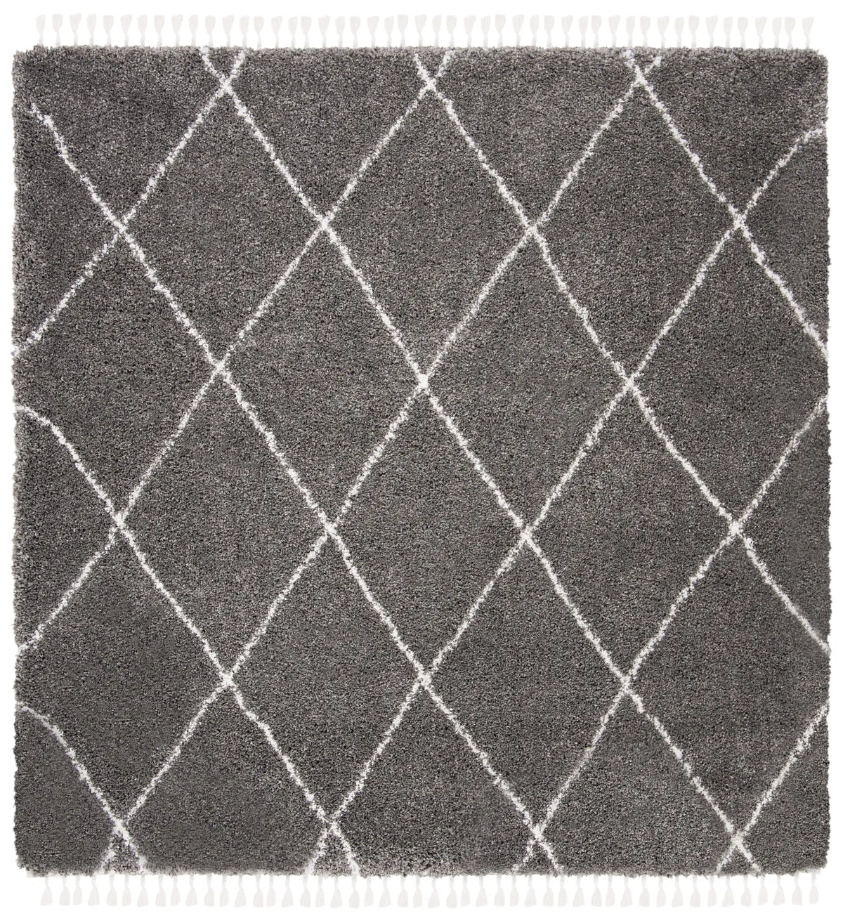 Safavieh Moroccan Fringe Shag 6'-7" x 6'-7" Rug in Grey / Ivory