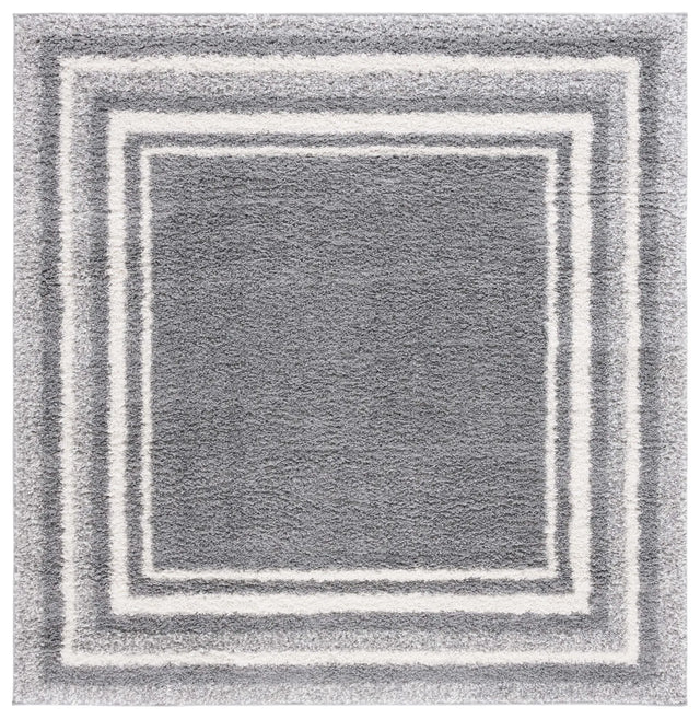 Safavieh Border & Stripe Shag 200 6'-7" x 6'-7" Rug in Grey / Ivory