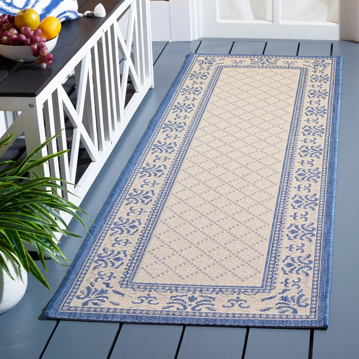 Safavieh Courtyard 2'-3" x 10'-0" Rug in Natural / Blue