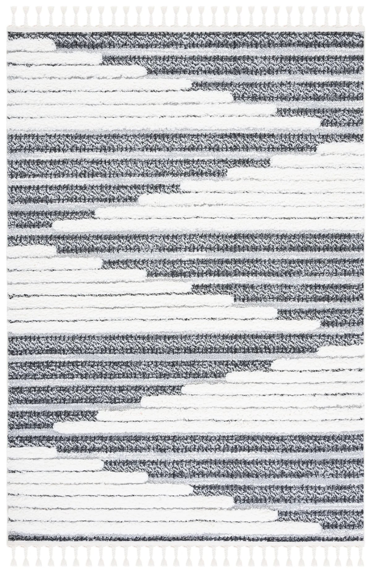 Safavieh Moroccan Tassel Shag 4'-0" x 6'-0" Rug in Dark Grey / Ivory