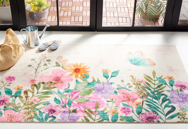 Safavieh Door And Kitchen Mat 3'-0" x 5'-0" Rug in Ivory / Pink