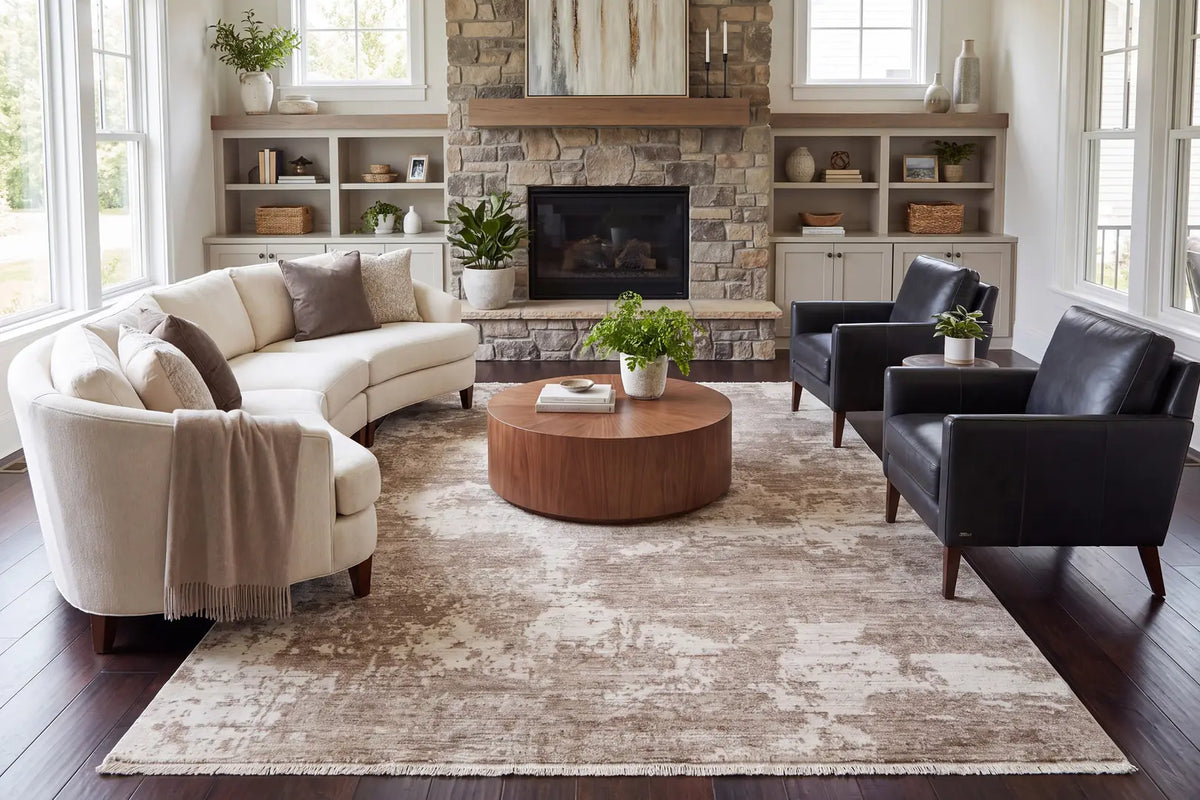 Dynamic Rugs Sequence 18502 Power Loomed Modern Beige/Dark Beige Rug - Room