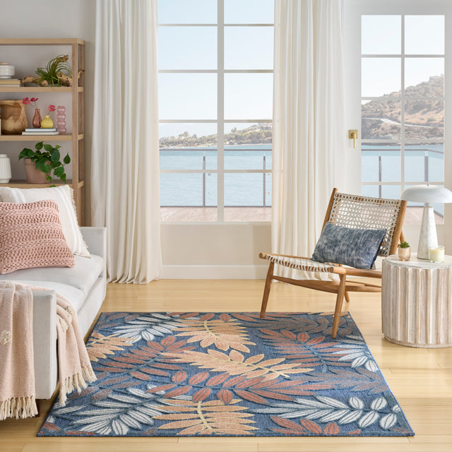 Nourison Aloha ALH18 Machine Made Blue, Rose Rug