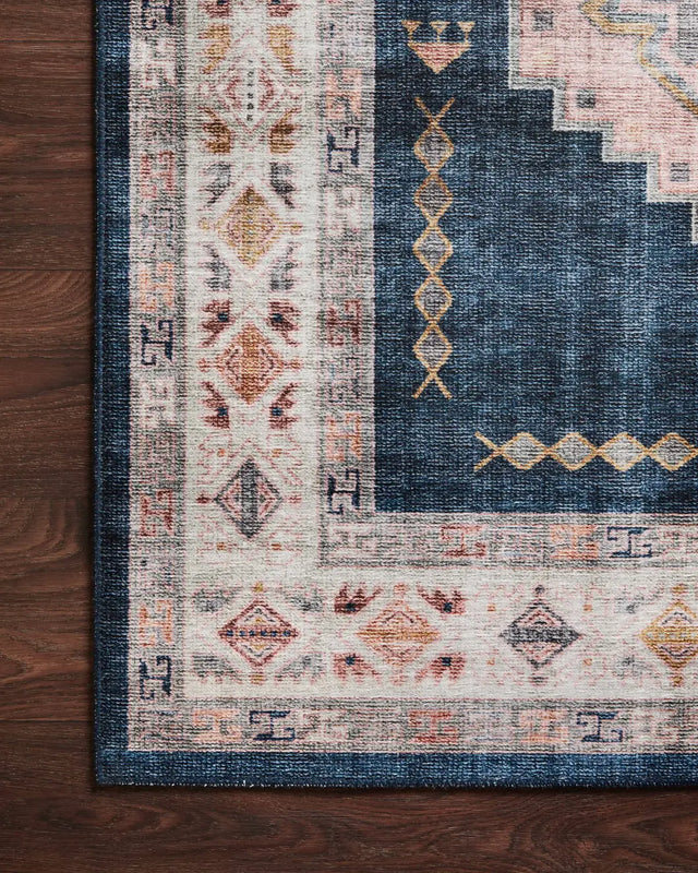Loloi Heidi Hei-03 Denim/Blush Rugs - corner on wood