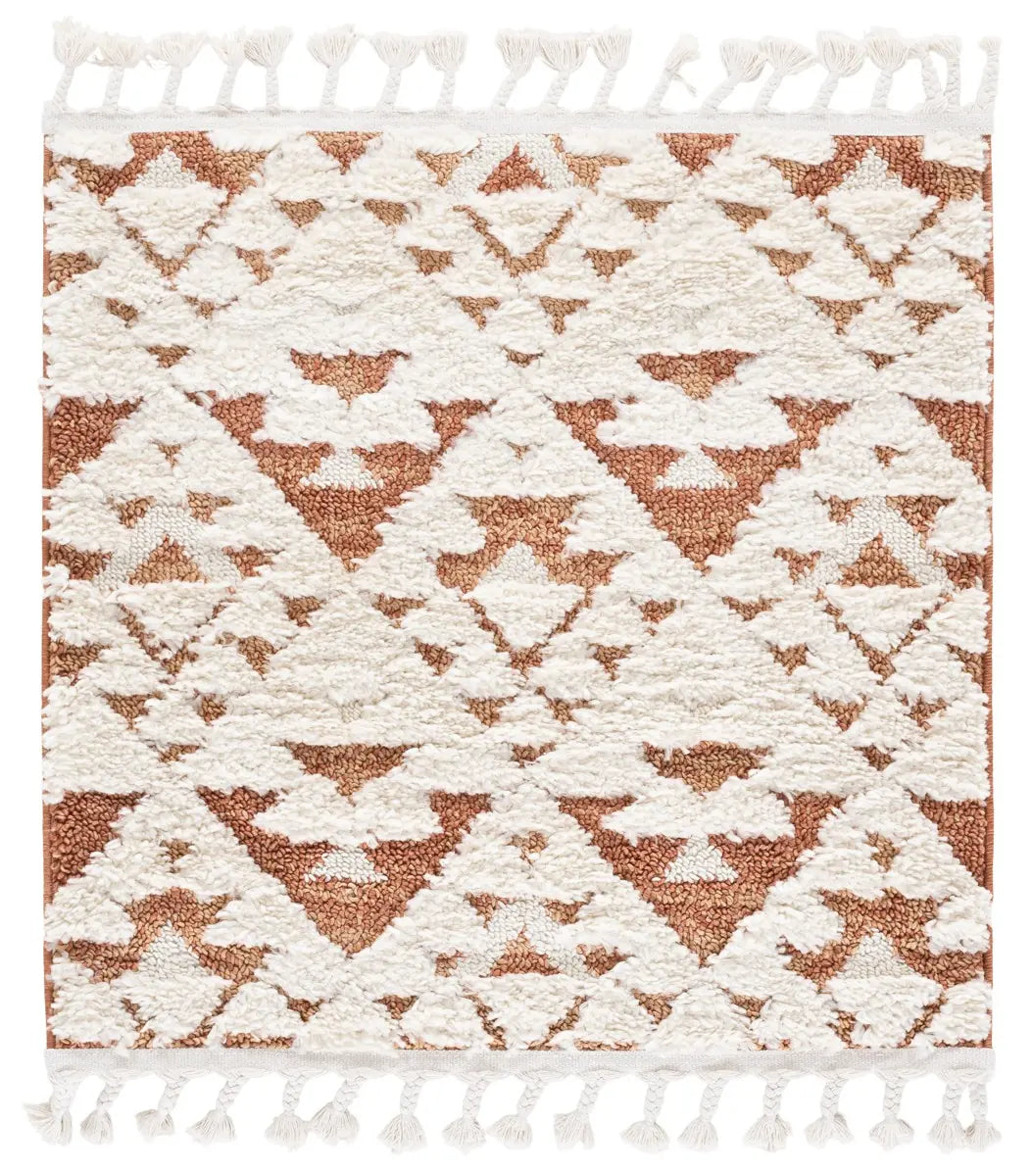 Safavieh Moroccan Tassel Shag 3'-0" x 3'-0" Rug in Ivory / Brick Rust
