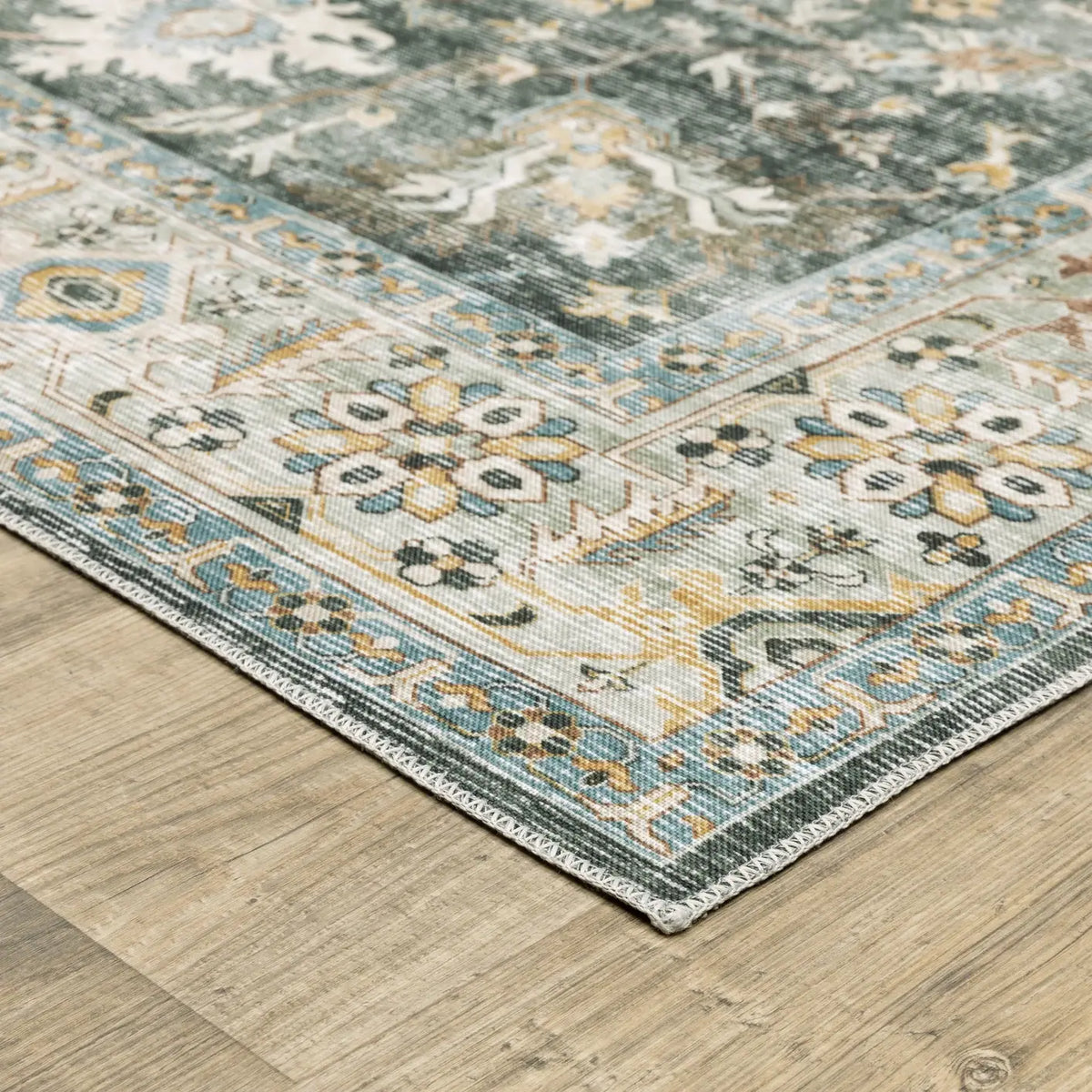 Oriental Weavers Machine Washable Charleston Cha09 Charcoal/ Gold Rug - corner detail