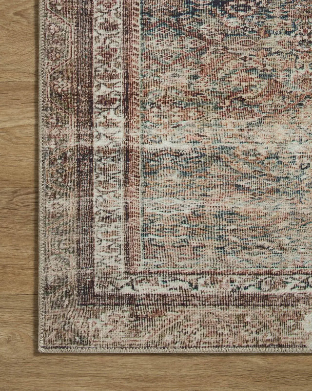 Chris Loves Julia x Loloi Jules 9-Jul Ink / Terracotta Rug - corner on wood