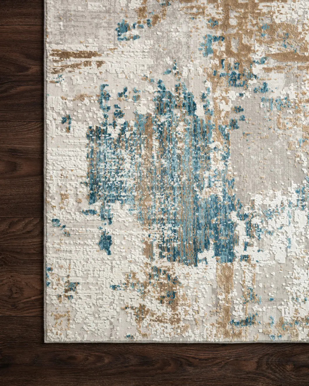 Loloi Sienne Sie-04 Ivory / Gold Rugs - corner on wood
