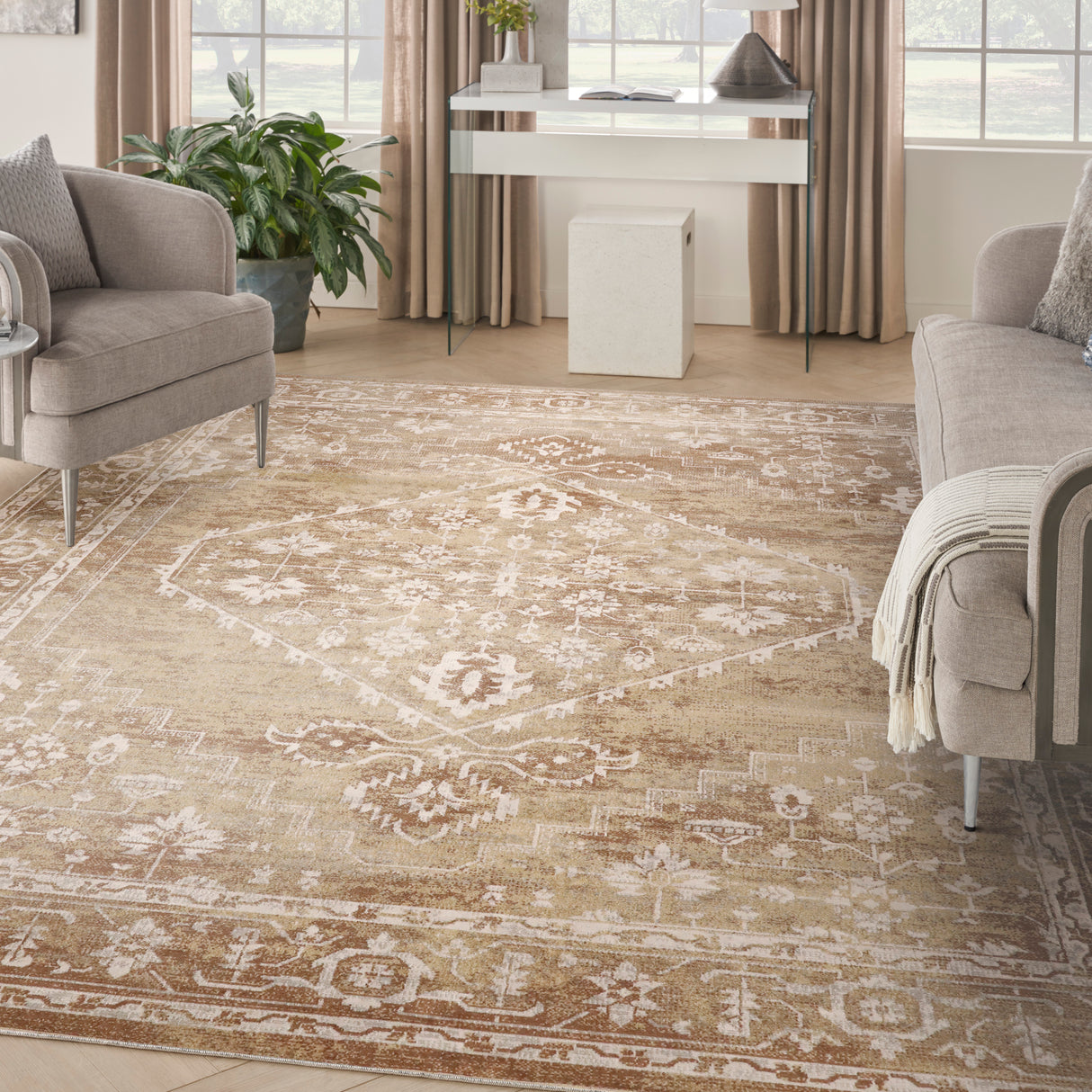 Nourison Astra Machine Washable ASW11 Machine Made Rust, Multicolor Rug