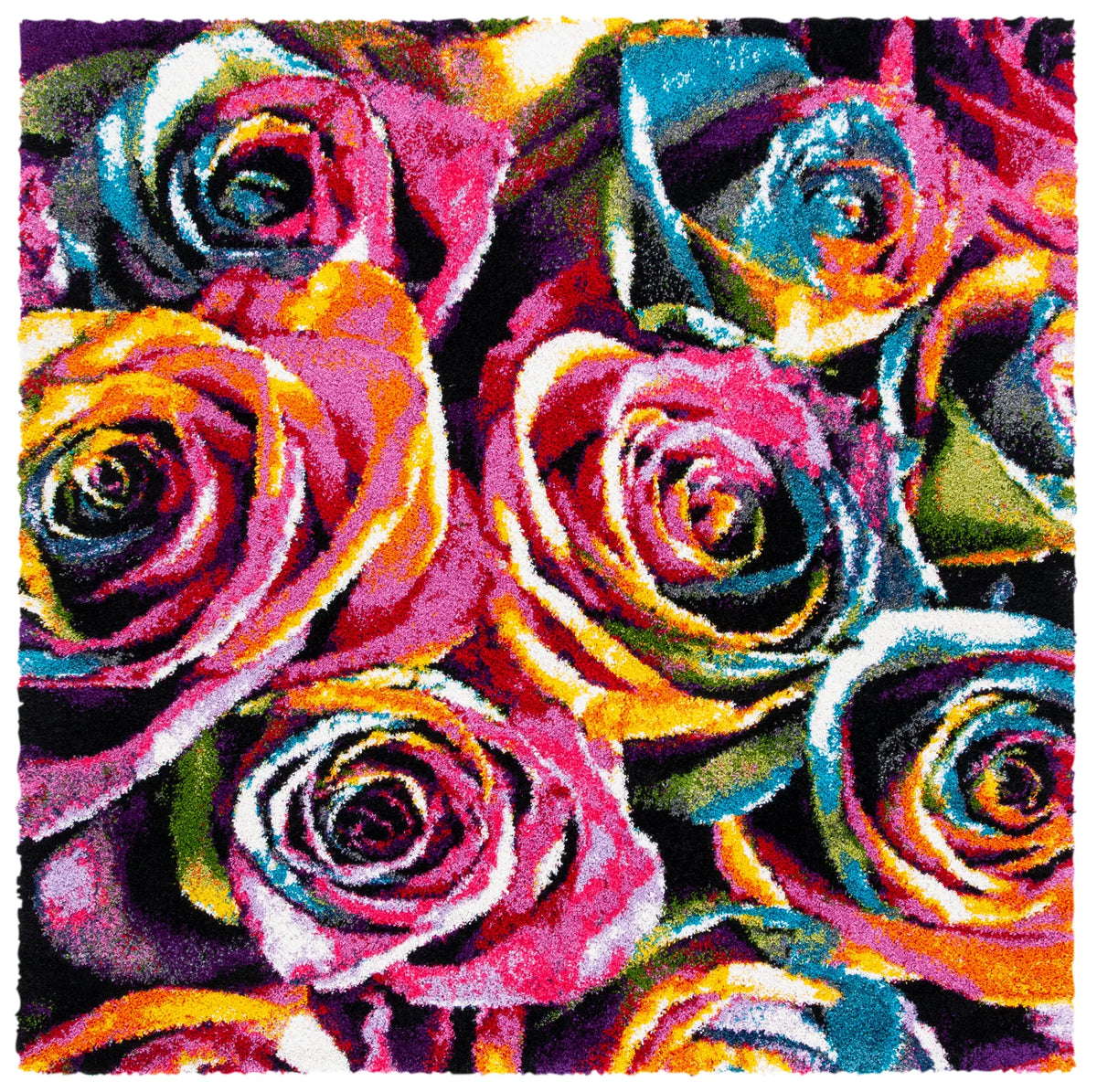 Safavieh Fiesta Shag 6'-7" x 6'-7" Rug in Fuchsia / Multi