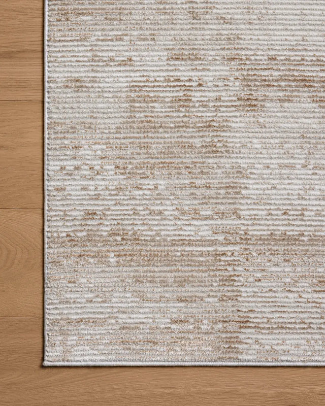 Loloi Townes TOW-03 Sand / Beige Rug - corner on wood