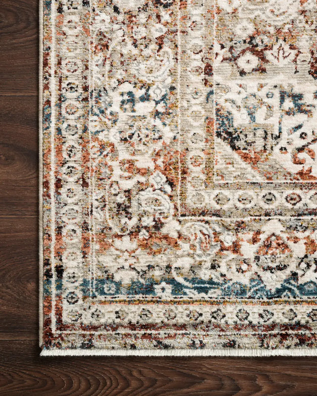 Loloi Theia The-05 Taupe/Brick Rug - corner on wood